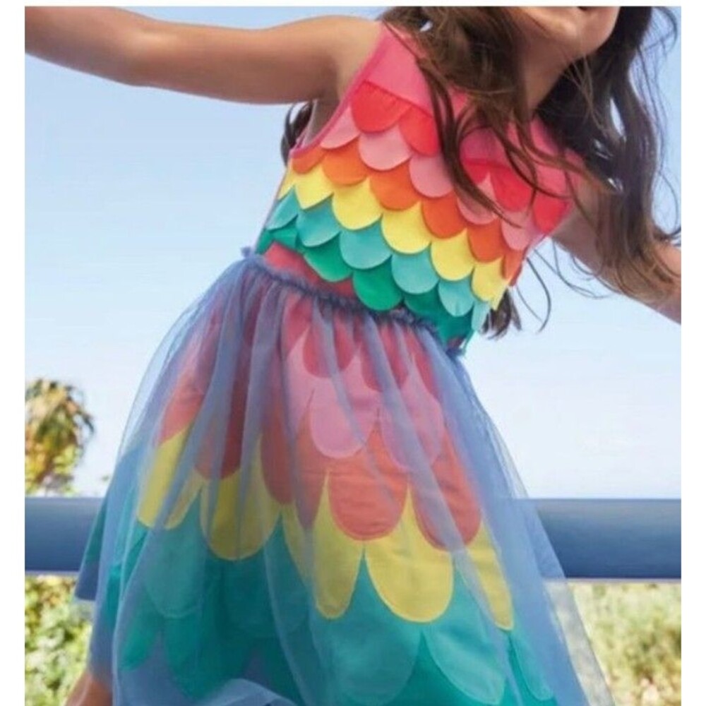 Mini Boden Girl's Rainbow Mermaid Tulle Dress in Lollipop Pink Rainbow Size 9/10